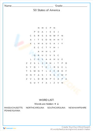 Explore the 50 States of America Worksheet
