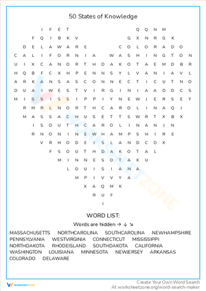 Discover the 50 States of Knowledge Worksheet