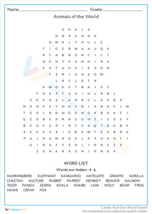 Explore Animals of the World Worksheet
