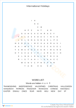 Discover International Holidays Worksheet