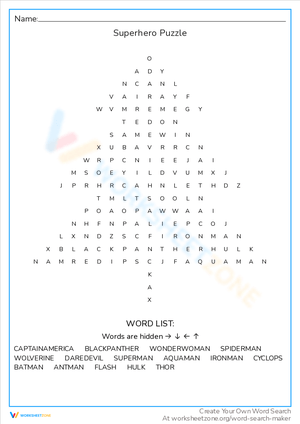 Complete the Superhero Puzzle Worksheet