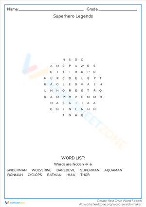 Explore Superhero Legends Worksheet
