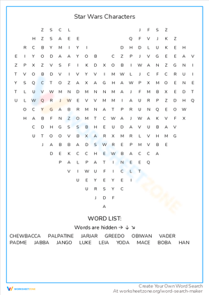 Discover Star Wars Characters Worksheet