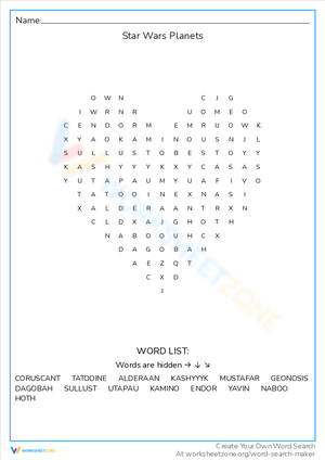 Explore Star Wars Planets Worksheet