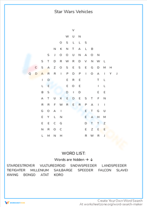 Identify Star Wars Vehicles Worksheet