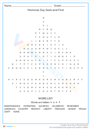 Patriotic Word Search for Memorial Day