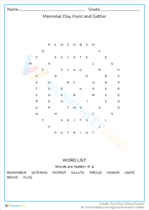 Participate in Memorial Day Hunt and Gather Worksheet