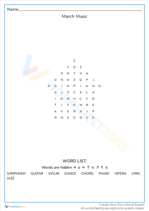 Explore March Music Themes with Fun Worksheet