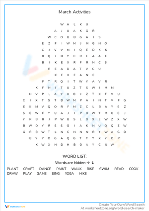 Fun March Activities Worksheet for Kids