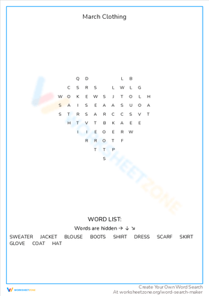Select March Clothing with Weather Appropriate Worksheet