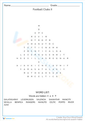 Explore More Football Clubs with This Worksheet