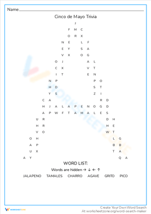 Cinco de Mayo Word Puzzle