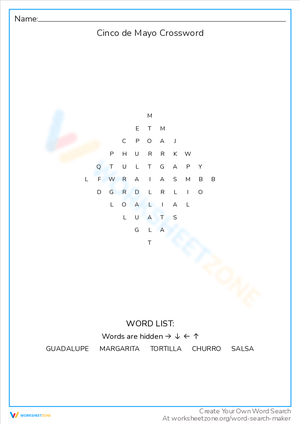Solve a Cinco de Mayo Crossword Puzzle Worksheet