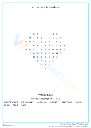 4th of July Word Search Worksheet
