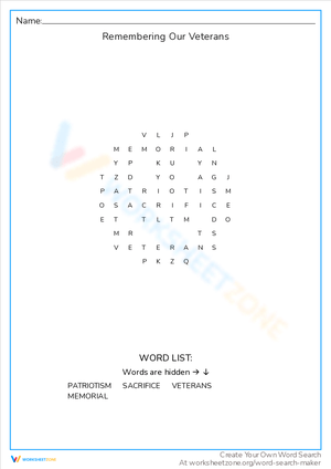 Remembering Our Veterans: A Memorial Worksheet