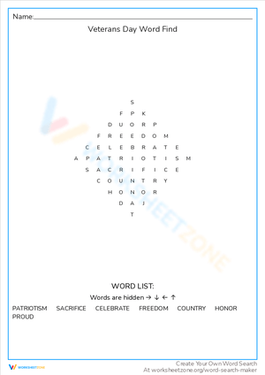 Veterans Day Word Find: A Patriotic Activity