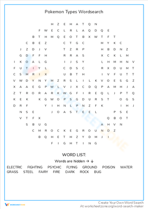 Pokemon Types Wordsearch: Discover Every Type!