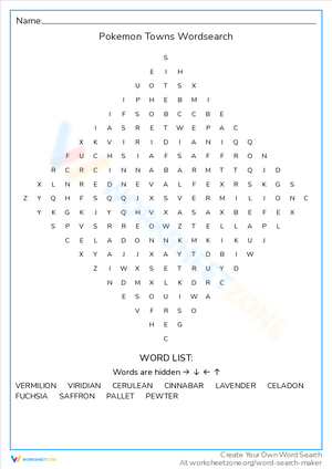 Pokemon Towns Wordsearch: Explore the Regions!