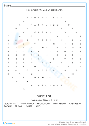 Pokemon Moves Wordsearch: Master the Moves!
