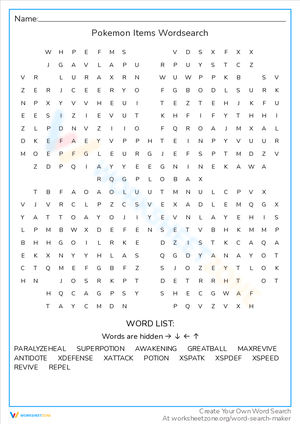 Pokemon Items Wordsearch: Find Essential Items