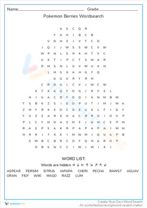 Pokemon Berries Wordsearch: Discover Berry Types