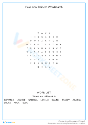 Pokemon Trainers Wordsearch: Identify Famous Trainers