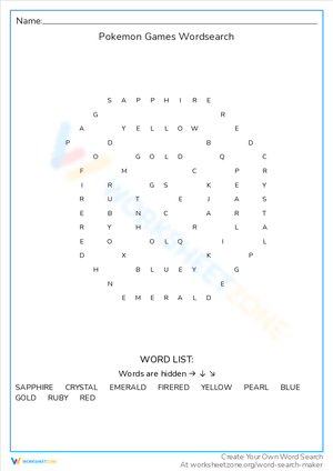 Pokemon Games Wordsearch: Explore Games Versions