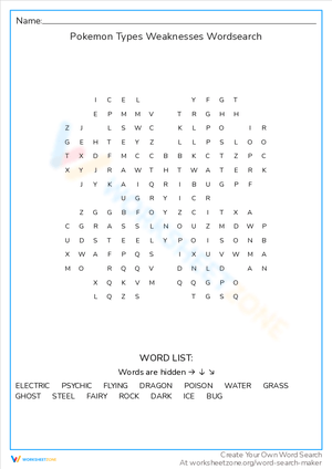 Pokemon Types Weaknesses: Learn with Wordsearch Fun
