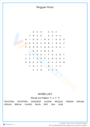 Reggae Music Word Search: Catch the Rhythm Terms