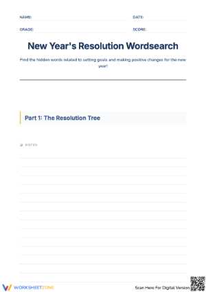 New Year's Resolution Word Search Puzzle