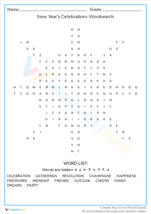 New Year's Celebrations Word Search