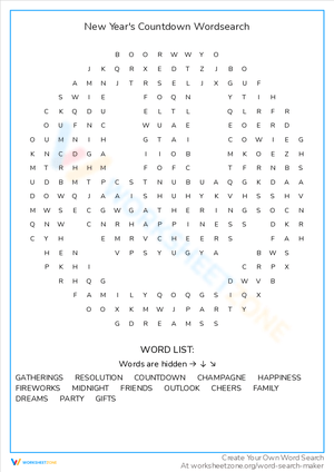 New Year's Countdown Word Search Fun