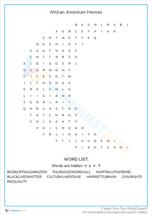 African American Heroes Word Search Puzzle