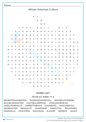 African American Culture Word Search Puzzle