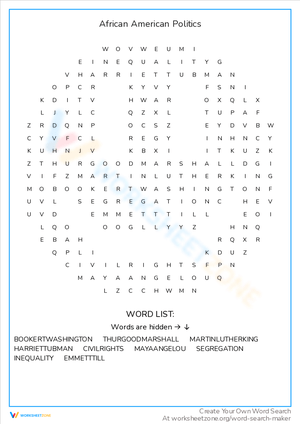 African American Politics Word Search Learning