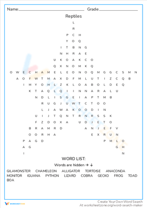 Reptiles Word Search: Discover Reptile Vocabulary