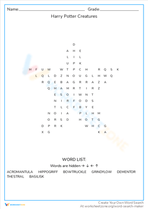 Harry Potter Creatures Word Search: Magical Beasts