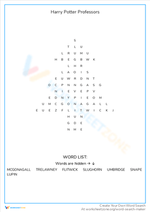 Harry Potter Professors Word Search Puzzle