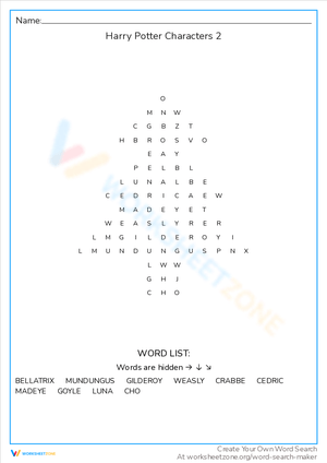 Harry Potter Characters Word Search: Part 2