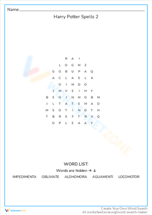 Harry Potter Spells Word Search: Magical Phrases