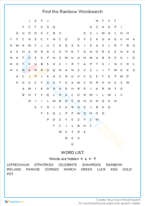 Find the Rainbow Word Search: St. Patrick's Fun