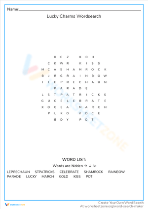 Lucky Charms Word Search: St. Patrick's Fun