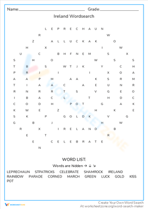Ireland Word Search: St. Patrick's Day Theme