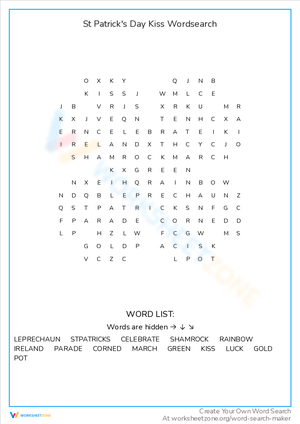 St. Patrick's Day Kiss Word Search
