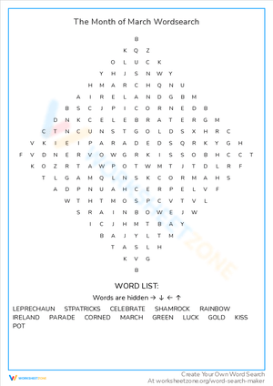 The Month of March Word Search: St. Patrick's