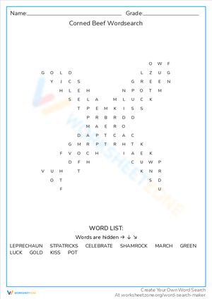 Corned Beef Word Search Puzzle