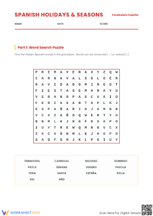 Spanish Holidays Worksheet | Grade 7-10 Essential