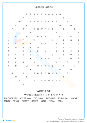 Spanish Sports Vocabulary Word Search