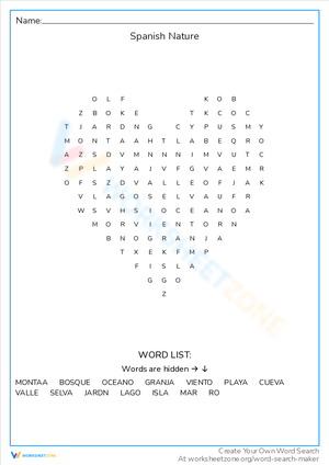 Spanish Nature Word Search Adventure