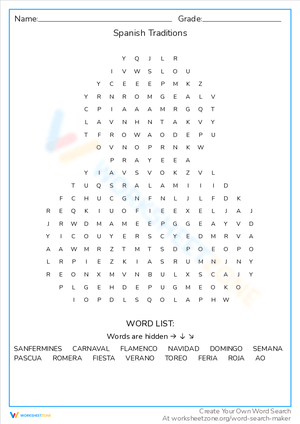 Explore Spanish Traditions: A Word Search